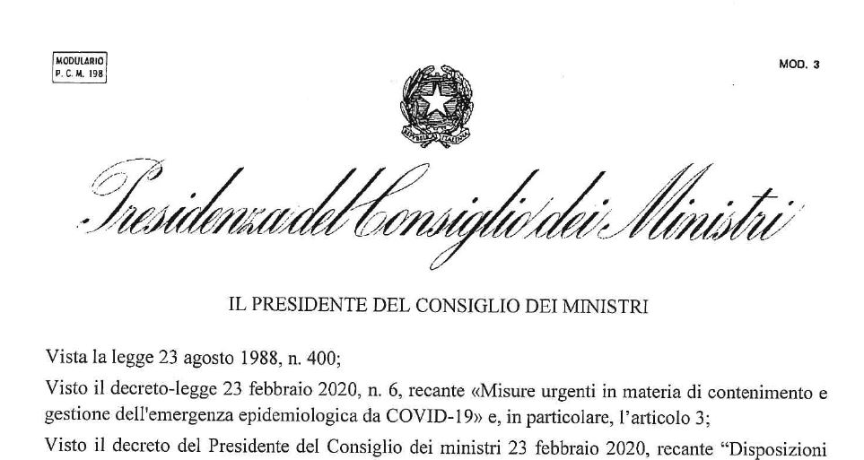 Coronavirus, il decreto del governo in pdf